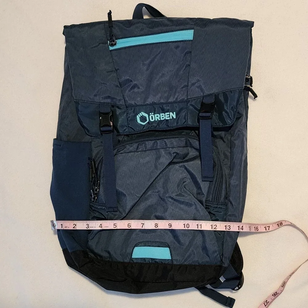 ÖRBEN Dark Blue Teal Accent Roll Top Laptop Backpack School Hiking Travel